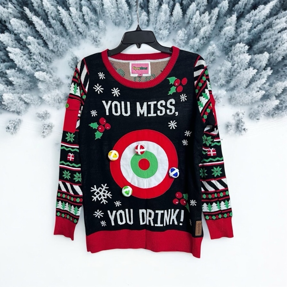 New Tipsyelves Drinking Game‎ Ugly Christmas Sweater You Miss You Drink